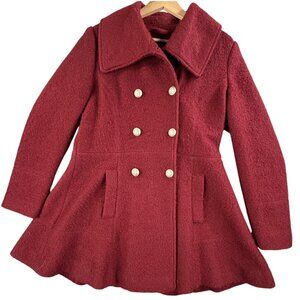 Vintage Guess Coat Womens XL Red Wool Pea Coat Double Breasted Lined Flare Y2K